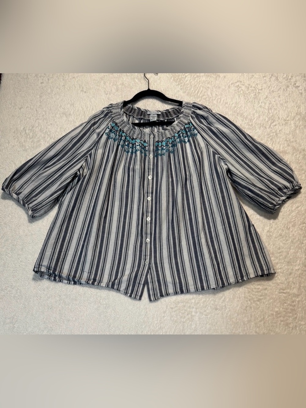 Catherine’s Button Down Striped 3/4 Sleeves Top Size 2X